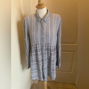 Umgee Medium Boho Tunic Dress | Black & White Geometric Babydoll Button Front